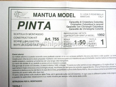 Ship model kit Pinta,  Mantua (www.victoryshipmodels.com)